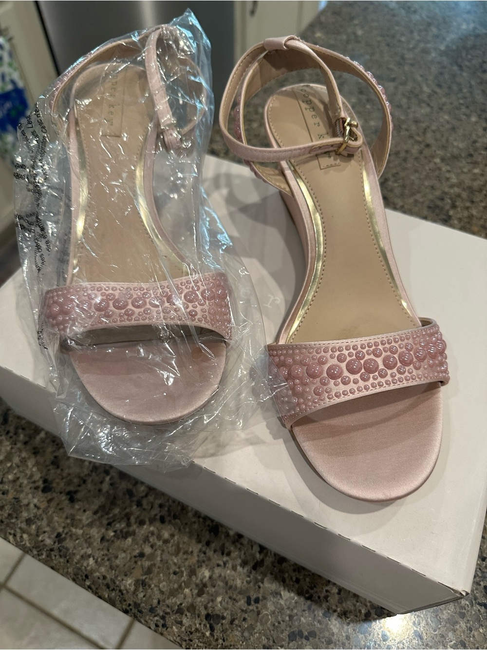 Women’s Pink Embellished Dress Wedge Sandals
